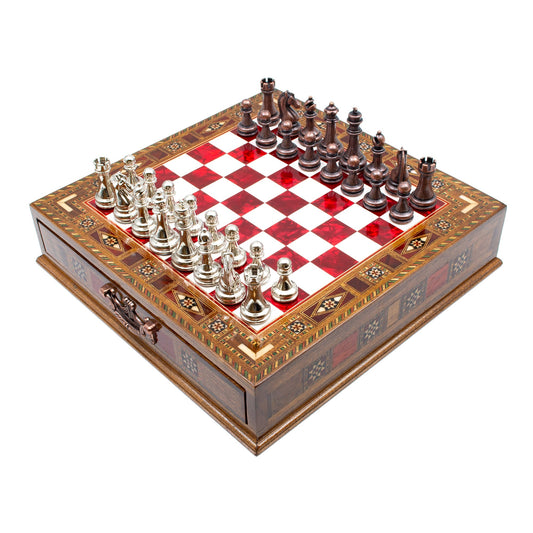 Metal Taşlı Satranç Takımı Mavi, Kişiye Özel, 32/38 cm
